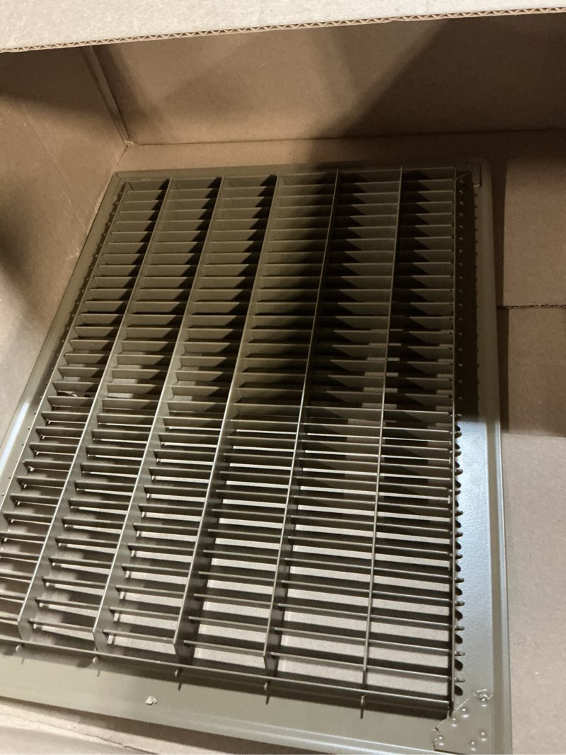 Condition photo showing Good Condition for fits 12x16 and 16x12 duct opening | return air floor grille by handua | walkable vent cover grill for floor | brown | heavy duty fixed blades | outer dimensions: 13.75"w x 17.75"h 1 12"w x 16"h [duct opening]