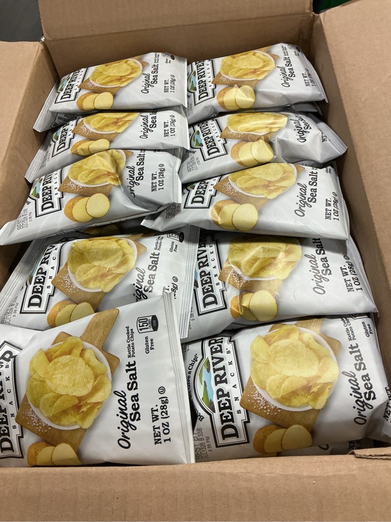 Condition photo showing New/Like New for (Best by:JUL/13/26) Deep River Snacks Original Sea Salt Kettle Cooked Potato Chips, Healthy Snacks Option for parties & Get together, Kettle Chips Variety Pack, 1-Ounce (Pack of 80) 1 Ounce (Pack of 80)