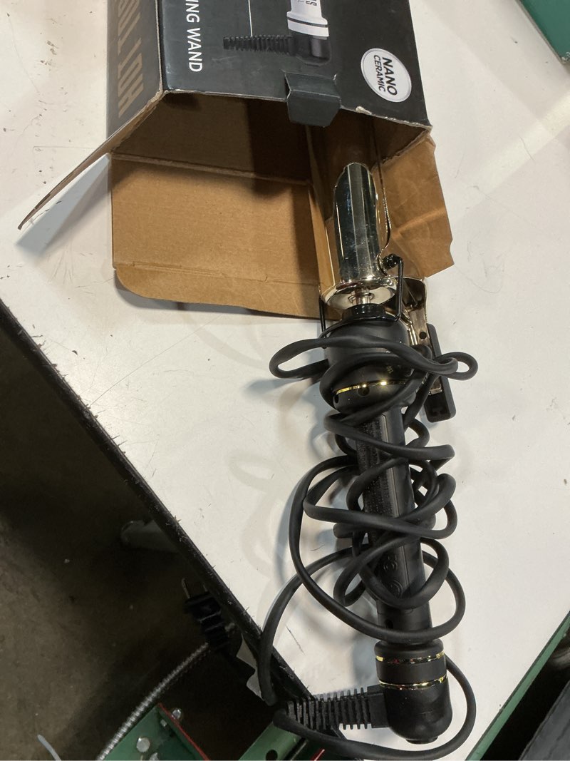 Condition photo showing As Is for hot tools 24k gold professional 1 1/4" extended barrel curling iron with clamp for tousled curls - 24k gold technology for long-lasting results & longer barrel for easy styling