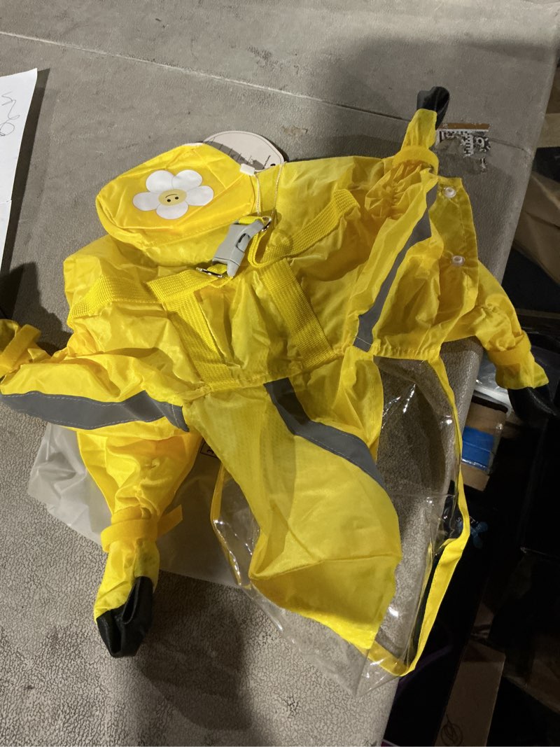 Condition photo showing New/Like New for Full Coverage Small Dog Raincoat, Waterproof with Four-Leg Protection, Ideal for Teddy Bears, Includes Waterproof Mini Backpack (Yellow, Small(Suggest Weight 3.3-5.5lb)) Yellow Small(suggest weight 3.3-5.5lb)