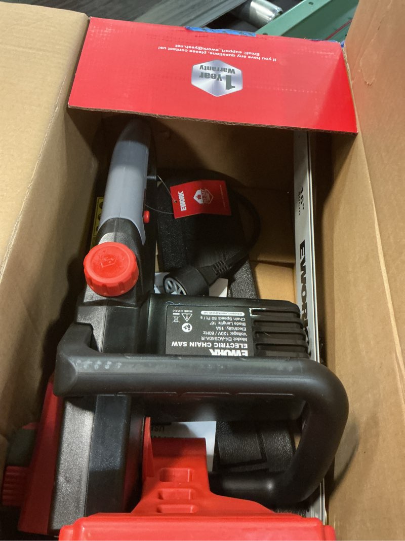 Condition photo showing Good Condition for ework electric chainsaw corded 16-inch 15 amp electric chain saws, corded chainsaw with tool-free chain tension, auto oiling, low kickback, electric chainsaw for tree cutting, pruning, firewood