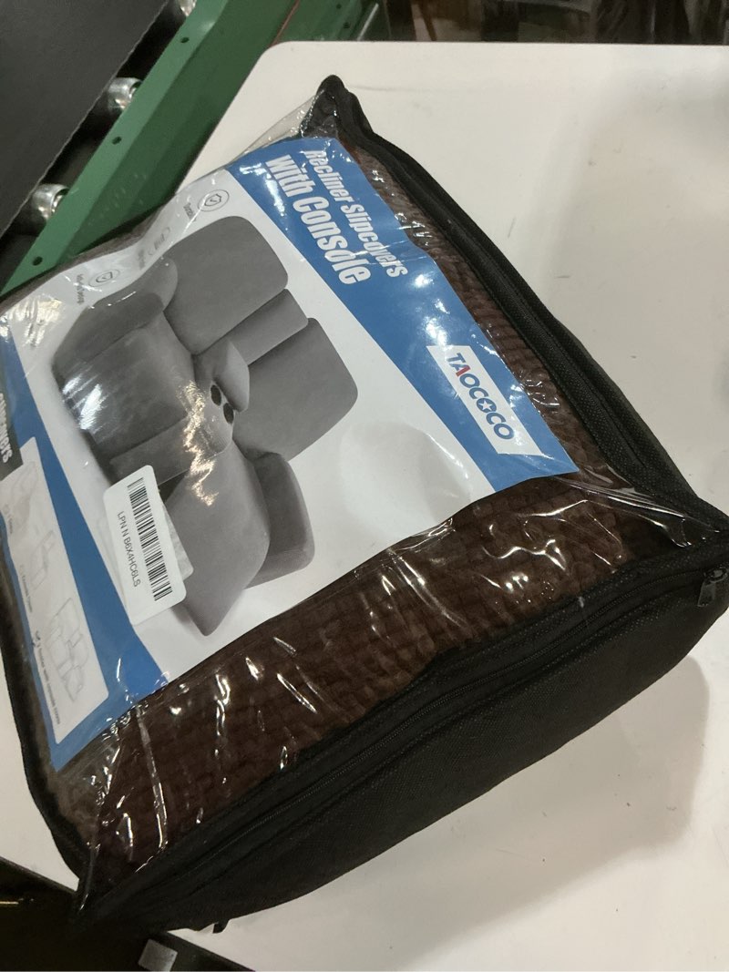 Condition photo showing Good Condition for taococo loveseat recliner cover with middle console, stretch loveseat cover for 2 seat recliner couch, jacquard reclining sofa covers loveseat slipcover furniture protector, dark coffee dark coffee 2 seat with console