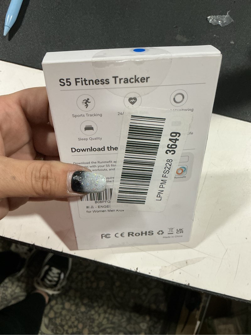 Condition photo showing New/Like New for fitness tracker with step/distance/calories counter, activity tracker with heart rate monitor, slim style watch ip68 waterproof, sleep monitor tracker, pedometer watch for women men black