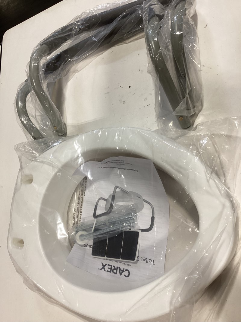 Condition photo showing Good Condition for carex 3.5 inch raised toilet seat with arms, elongated toilet seat riser, up to 250 lbs capacity, elevating & raising seat for elderly & handicap, universal, slip-resistant with padded handles, white