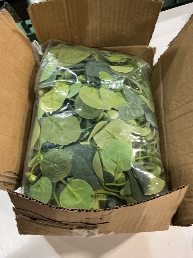 Condition photo showing Good Condition for eucalyptus garland faux silk leaf silver dollar artificial greenery fake hanging eucalyptus leaves garland for table wedding party indoor outdoor wall mantle room home decoration (2, 5.5 ft) 5.5 ft 2