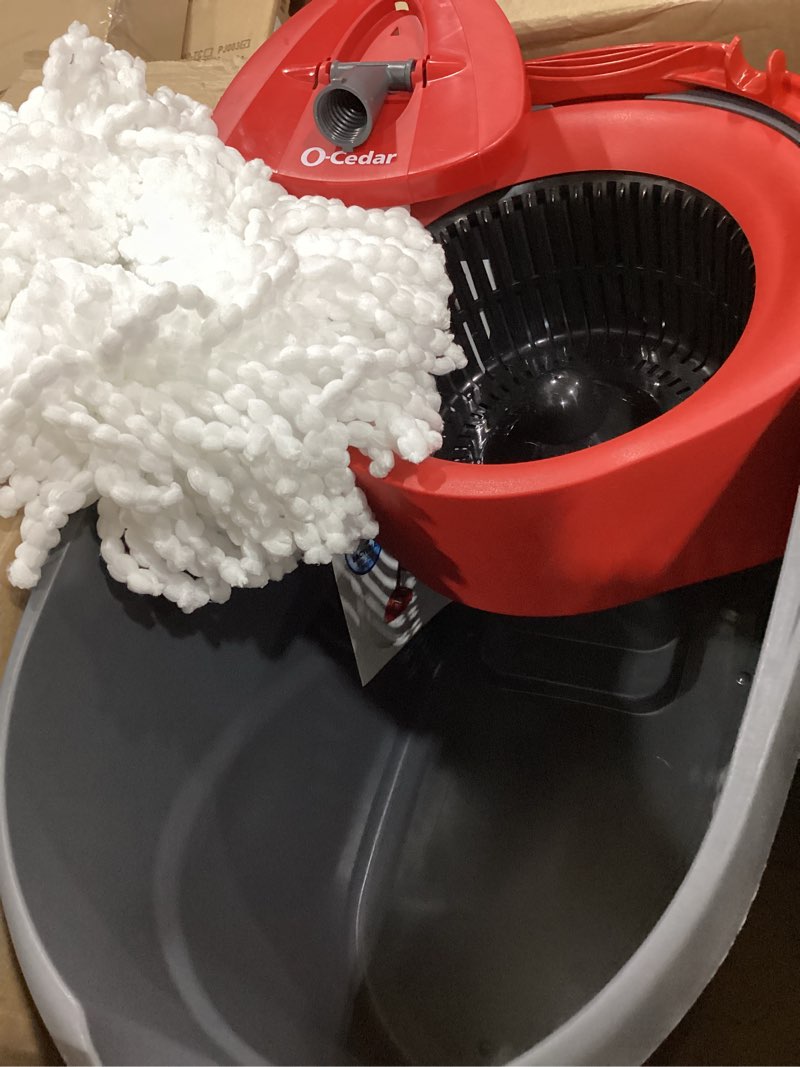 Condition photo showing As Is for o-cedar easywring microfiber spin mop, bucket floor cleaning system, red, gray, standard