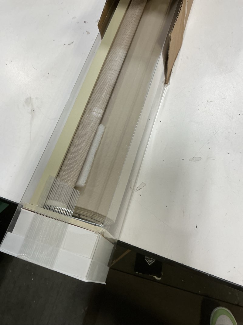 Condition photo showing Good Condition for beige cordless roller shades blackout blinds for french door room darkening rolled up shades with spring system, uv protection window shades blinds for bedroom home and office 15" w x 64" h, oatmeal oatmeal 15"w x 64"h