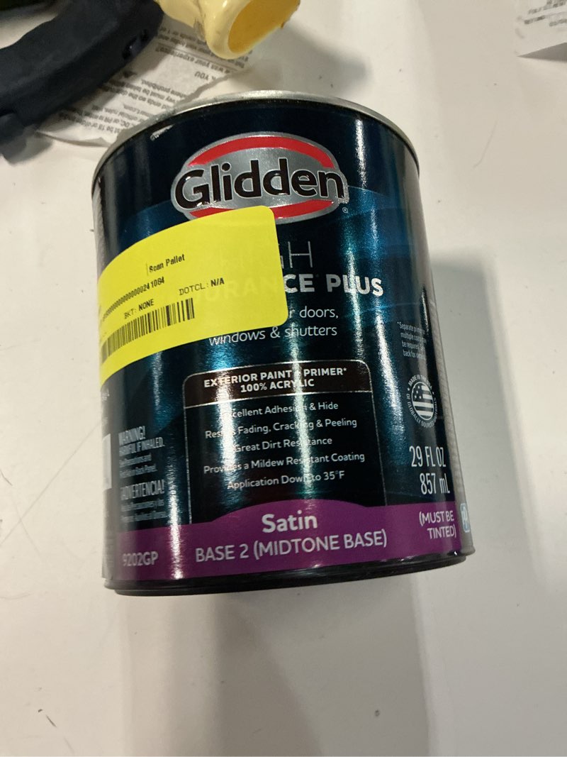 Condition photo showing As Is for glidden hep brick dust / red semi-gloss exterior paint with primer, 1 quart