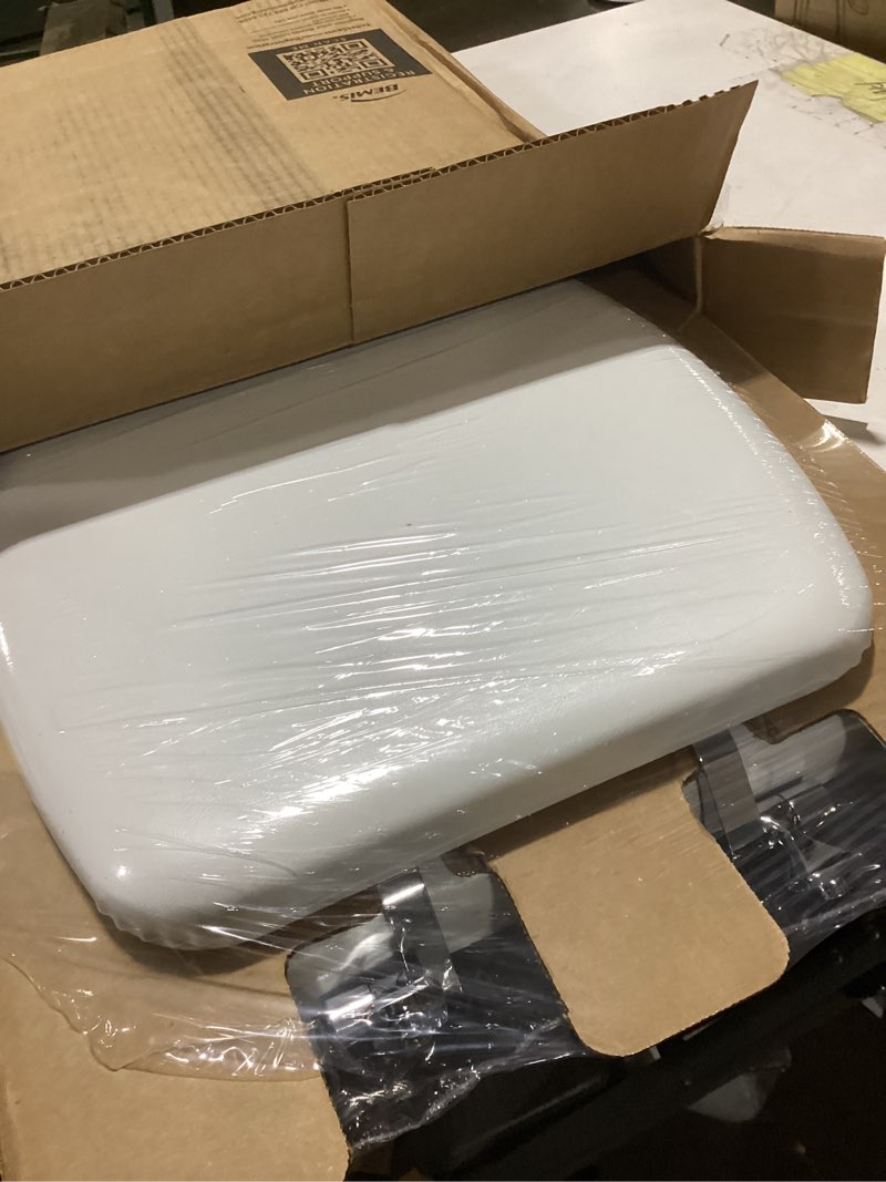 Condition photo showing As Is for mayfair padded toilet seat with chrome hinges, soft vinyl over wood core seat, made in usa, elongated, white