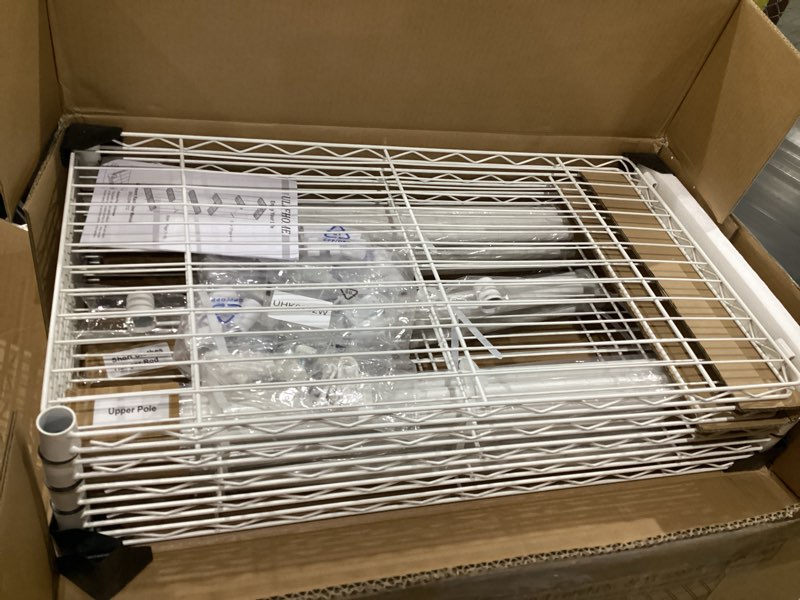 Condition photo showing Good Condition for E15 Garment Rack L Shaped Clothes Rack for Corner?Freestanding Clothing Racks for Hanging Clothes?Heavy Duty Closet Organizer with 4 Hanging Rods & 8 S Hooks?43.4" W x 15.8" D x 78.4" H?White White E15