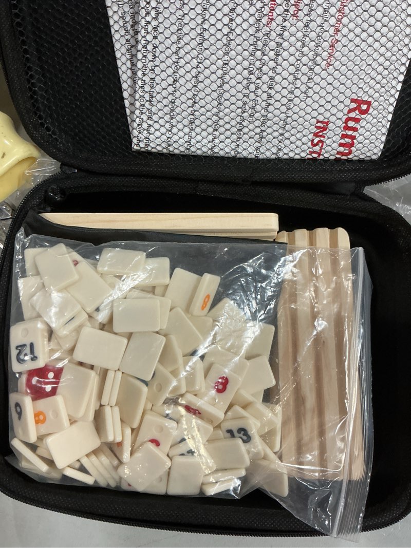 Condition photo showing Good Condition for mini travel rummy cube set with 6 wooden racks, 160 rummy cube game tiles rummy cube 6 player edition with portable case for family classic board games - travel edition rummy cube + 6 racks
