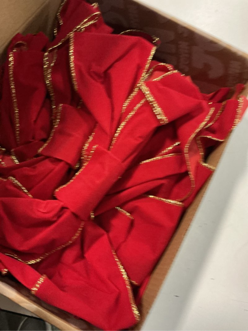 Condition photo showing New/Like New for JOYIN 6 PCS Christmas Red Velvet Bows 14" x 12", Large Xmas Golden Edged Red Velvet Bow Tree Decor for Christmas Home Wreath Decoration