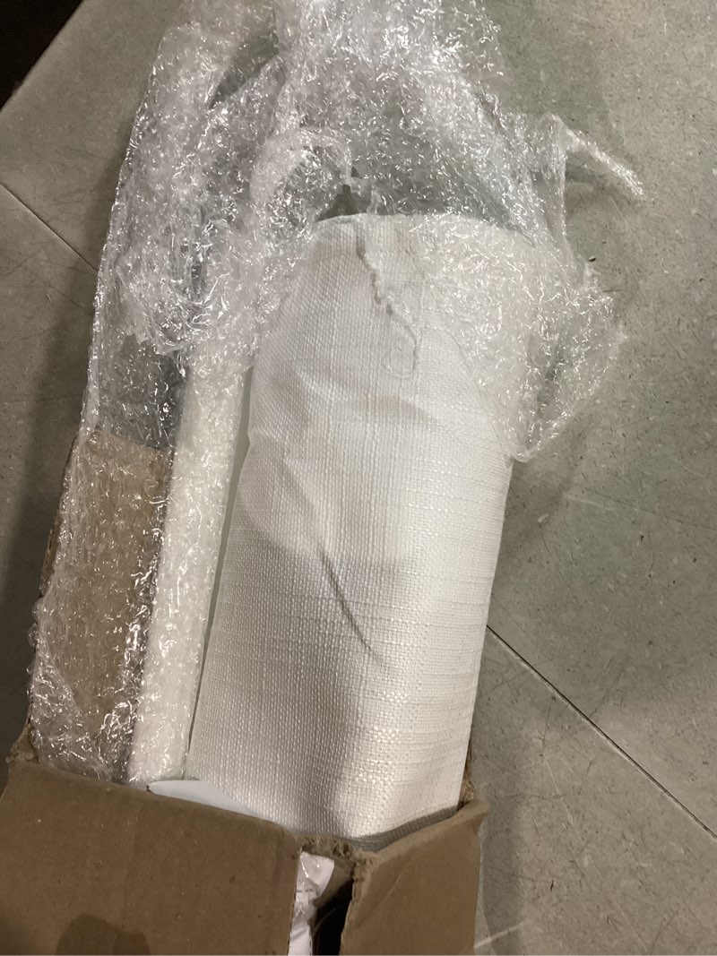 Condition photo showing Good Condition for Sun Zero Seraphina Textured Total Blackout Cordless Roman Shade, 27" x 64", White White 27"W x 64"H