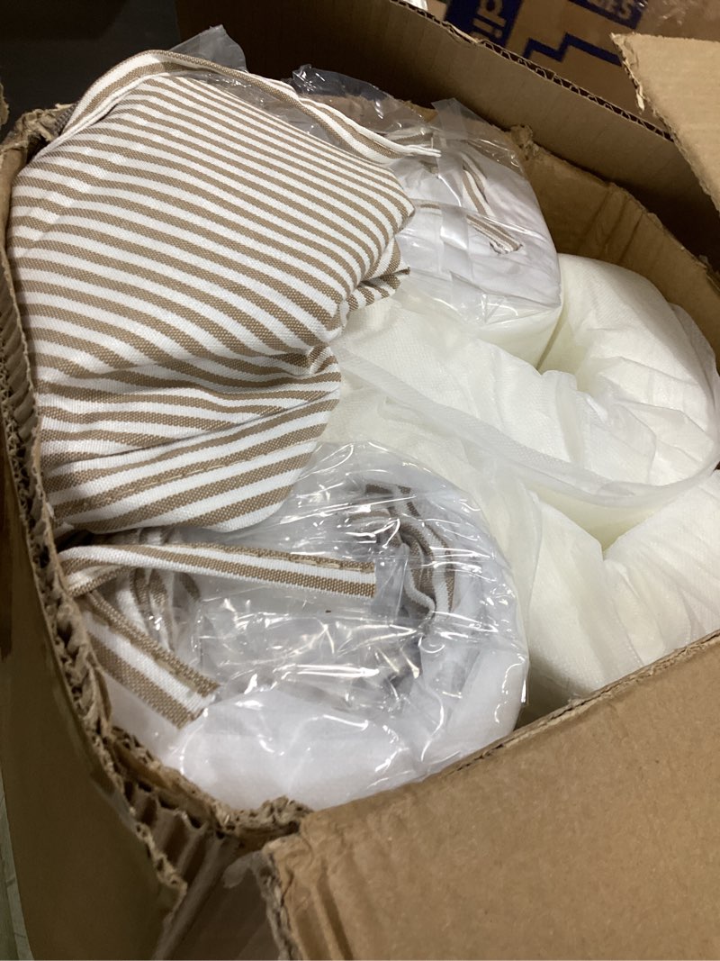 Condition photo showing Good Condition for aaaaacessories d-shaped chair cushions, 2" thick dining chair pads with ties and removable, machine-washable cover, 17" x 16", set of 8, natural sand pinstripe natural sand pinstripe 8 count(pack of 1)