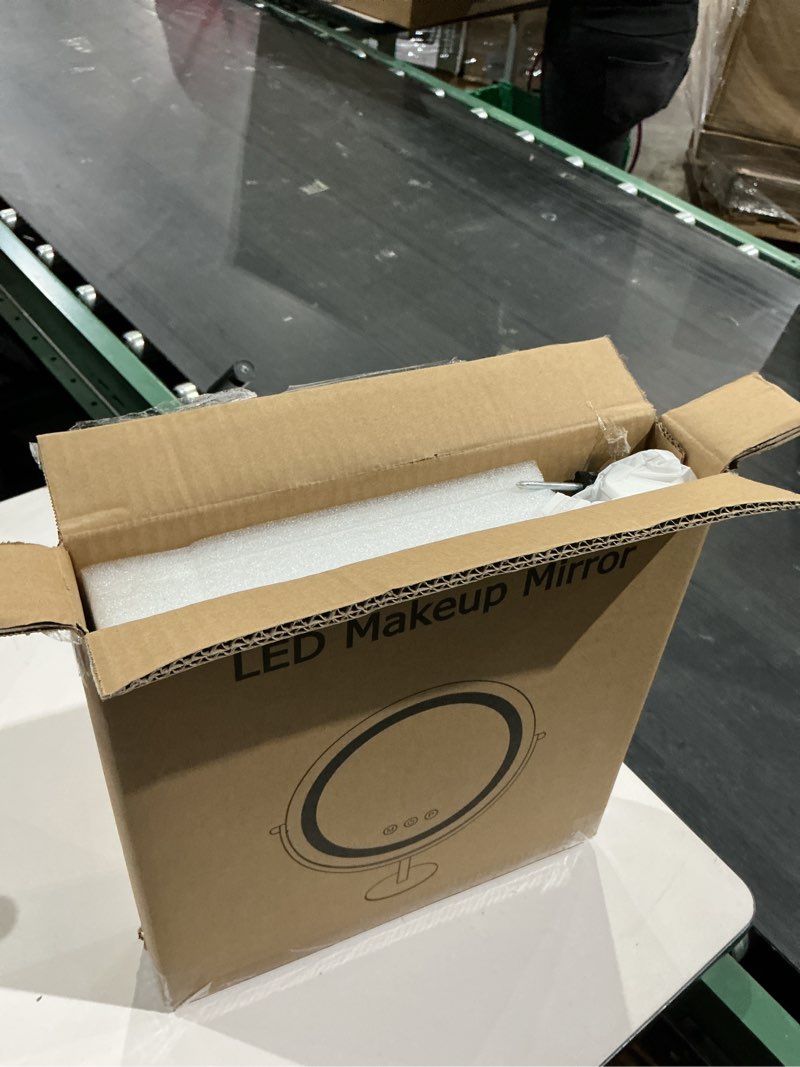 Condition photo showing New/Like New for makeup mirror with lights, lighted makeup mirror with magnification, 1x/10x, large round vanity mirror with stand, 3 color modes, brightness adjustable, smart touch control, 13 inches diameter 15"l x 13"w