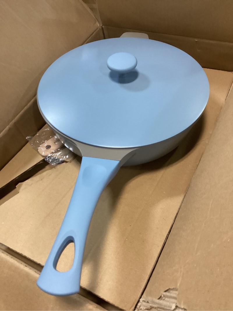 Condition photo showing Good Condition for Goodful All-in-One Pan, Multilayer Nonstick, High-Performance Cast Construction, Multipurpose Design Replaces Multiple Pots and Pans, Dishwasher Safe Cookware, 11-Inch, 4.4-Quart Capacity, Blue Mist Blue Mist 11-Inch All-In-One Pan