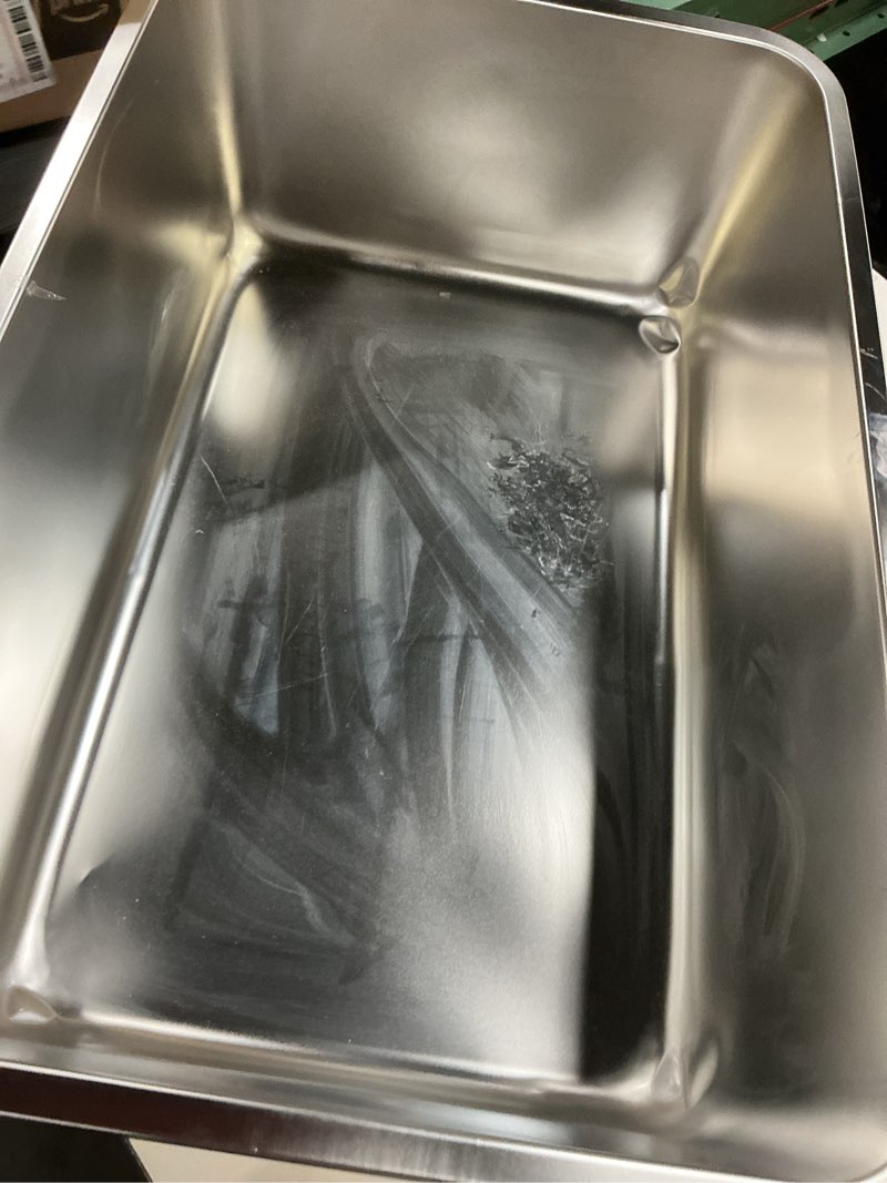 Condition photo showing As Is for Stainless Steel Litter Box,XXL Metal Cat Litter Box for Big Cats 8IN Deep, Cat LitterBox High Sided Pet Toilet Easy to Clean,Cats Litter Pan for Adult Cats,Non Stick, No Smell 23.6" L x 15.7" W x 8" H