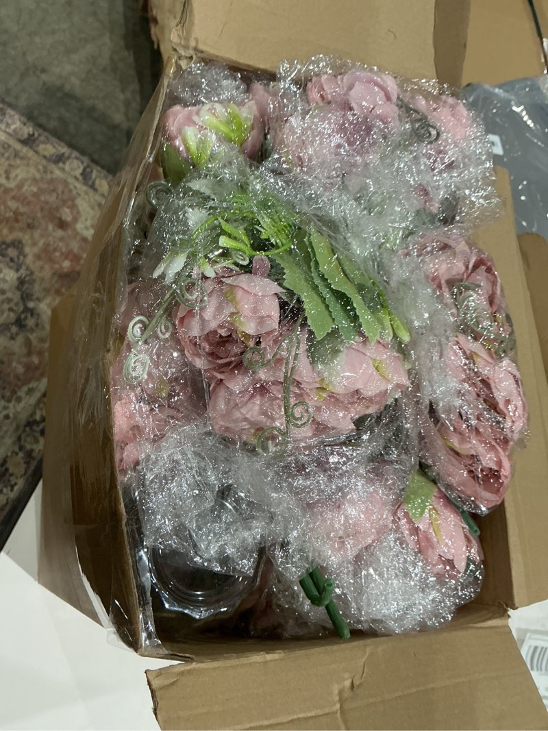 Condition photo showing Good Condition for incomplete zeyune 37 pack artificial peonies flowers with bud vase bulk 24 bundles silk peonies bouquets 12 plastic clear vase with 1 rope fake flowers for table centerpiece vases(dark pink,perfume) dark pink perfume