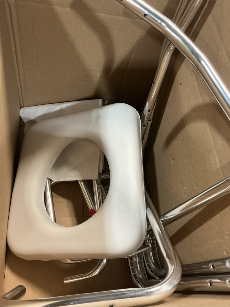 Condition photo showing As Is for DMI Rolling Shower Chair, Commode, Transport Chair, FSA Eligible, Rolling Bathroom Wheelchair for Handicap, Elderly, Injured or Disabled, Rear Locking Wheels, 250 lb. Weight Capacity, White