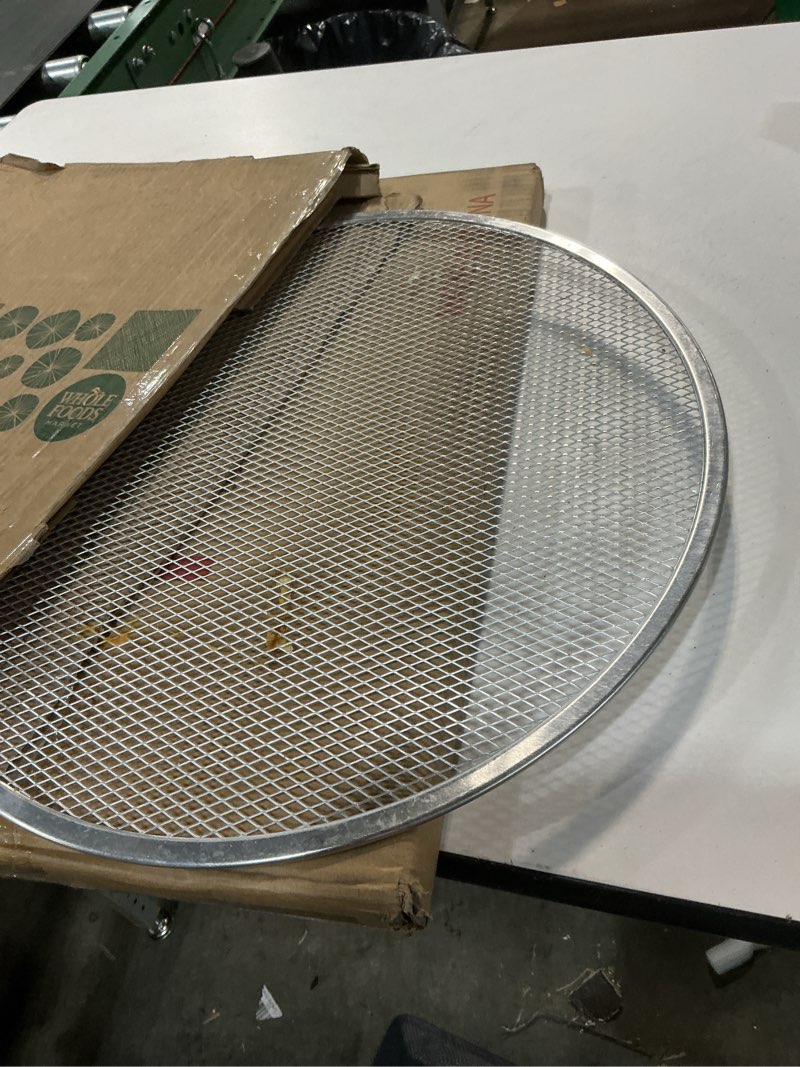 Condition photo showing As Is for new star foodservice restaurant-grade seamless aluminum pizza baking screen, 18 inch 18-inch