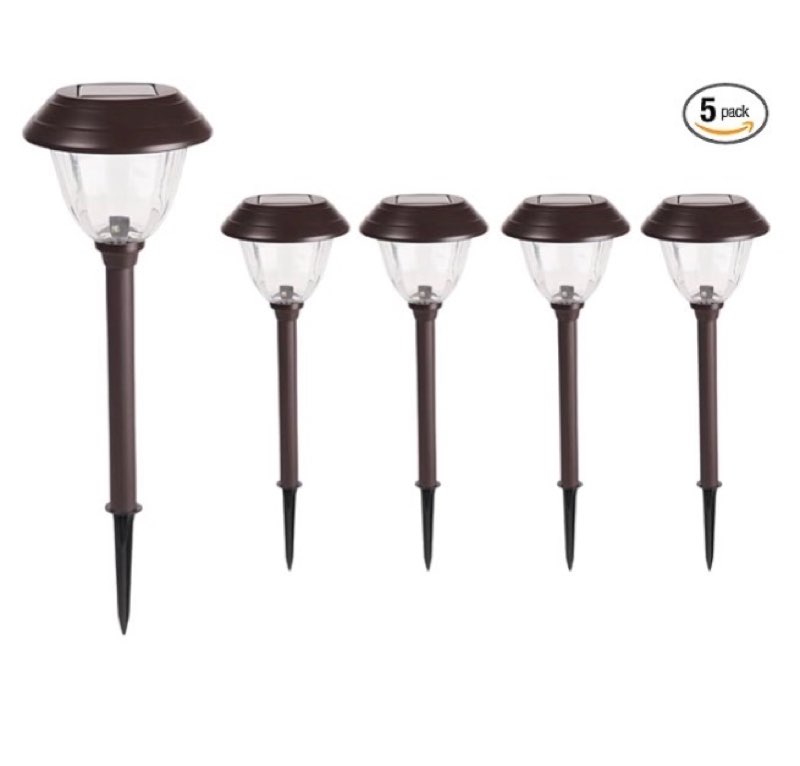 5pc Landscape Lighting Solar,Tall Metal and Glass Path Lights Solar Powered with Waterproof for Garden, Pathway, Driveway,Yard, Patio