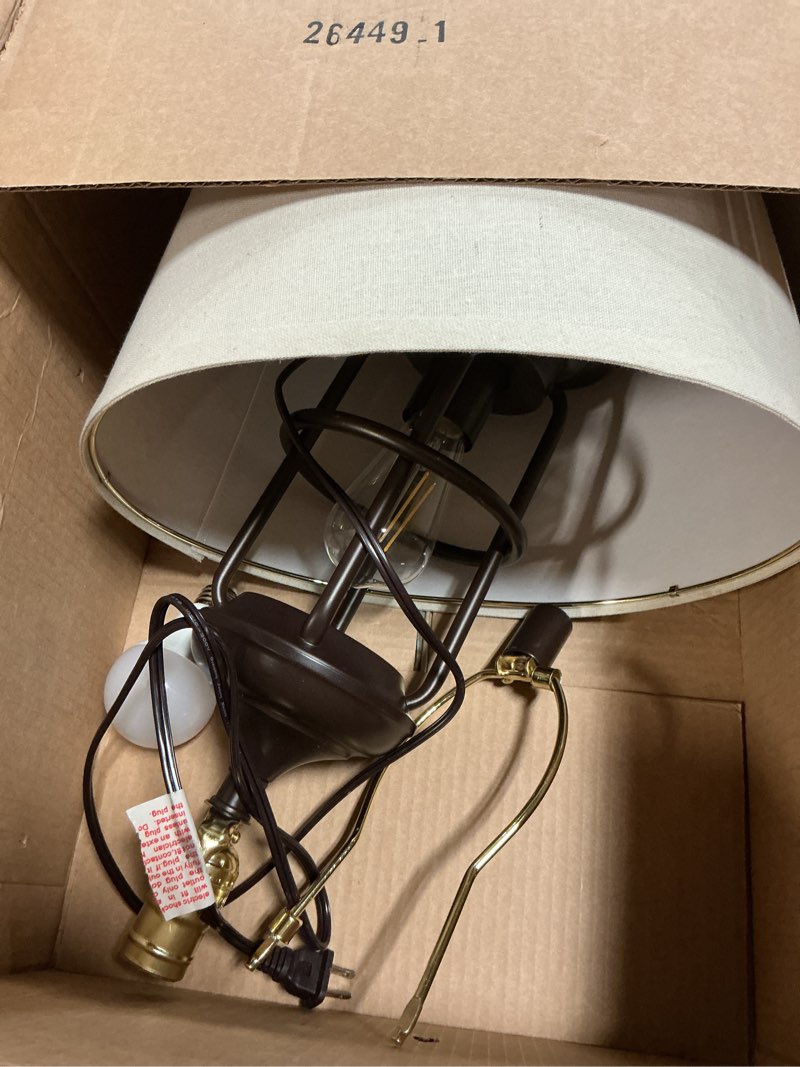 Condition photo showing As Is for qimh table lamp for bedroom set of 2 with usb a+c ports, farmhouse bedside lamp with night light, 3-way dimmable touch control, rustic industrial nightstand lamp for living room (2700k bulbs included) set of 2 (oil rubbed bronze)