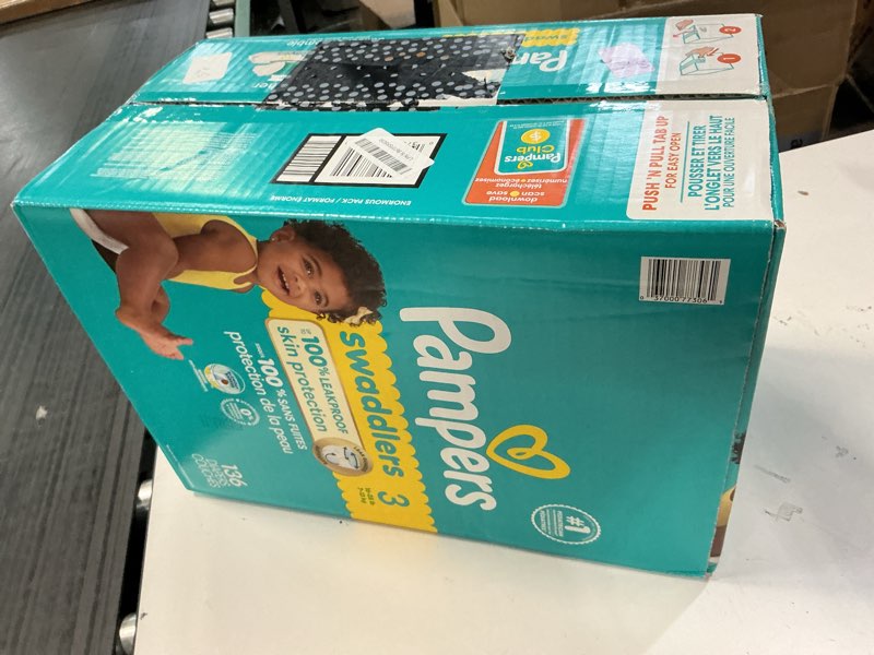 Condition photo showing New/Like New for pampers swaddlers diapers, size 3 (13-26 lbs), 136 count, absorbent, keeps baby dry and comfortable, skin safe disposable baby diaper (packaging may vary) size 3 136