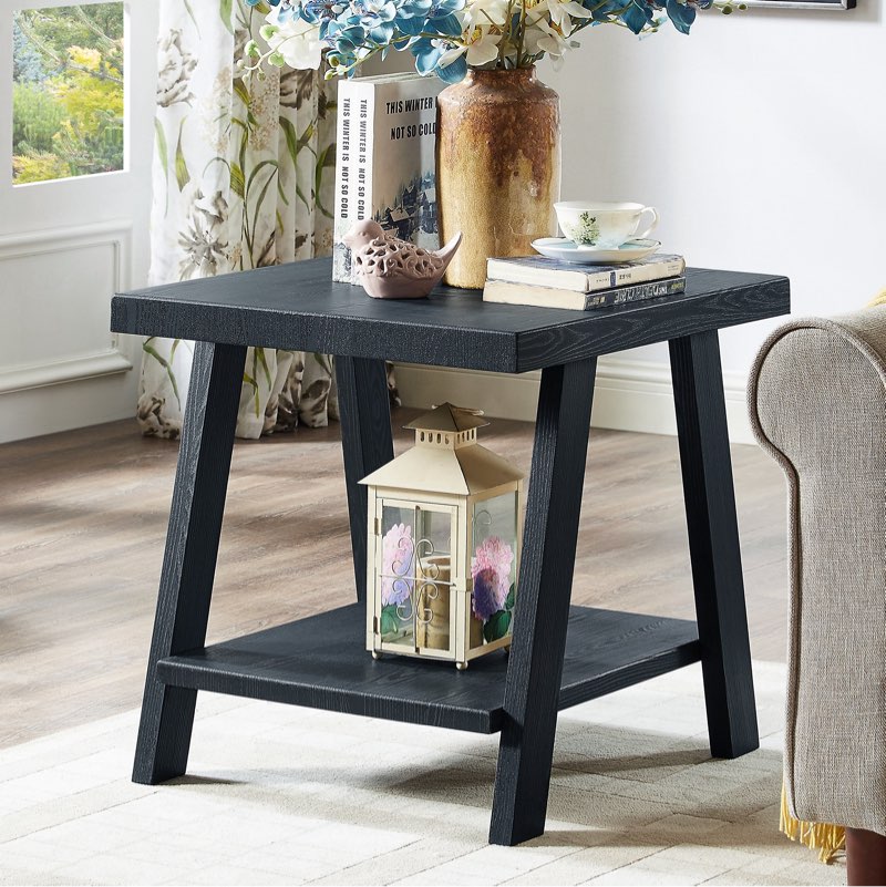 Roundhill Furniture Athens Contemporary Replicated Wood Shelf End Table in Black Finish