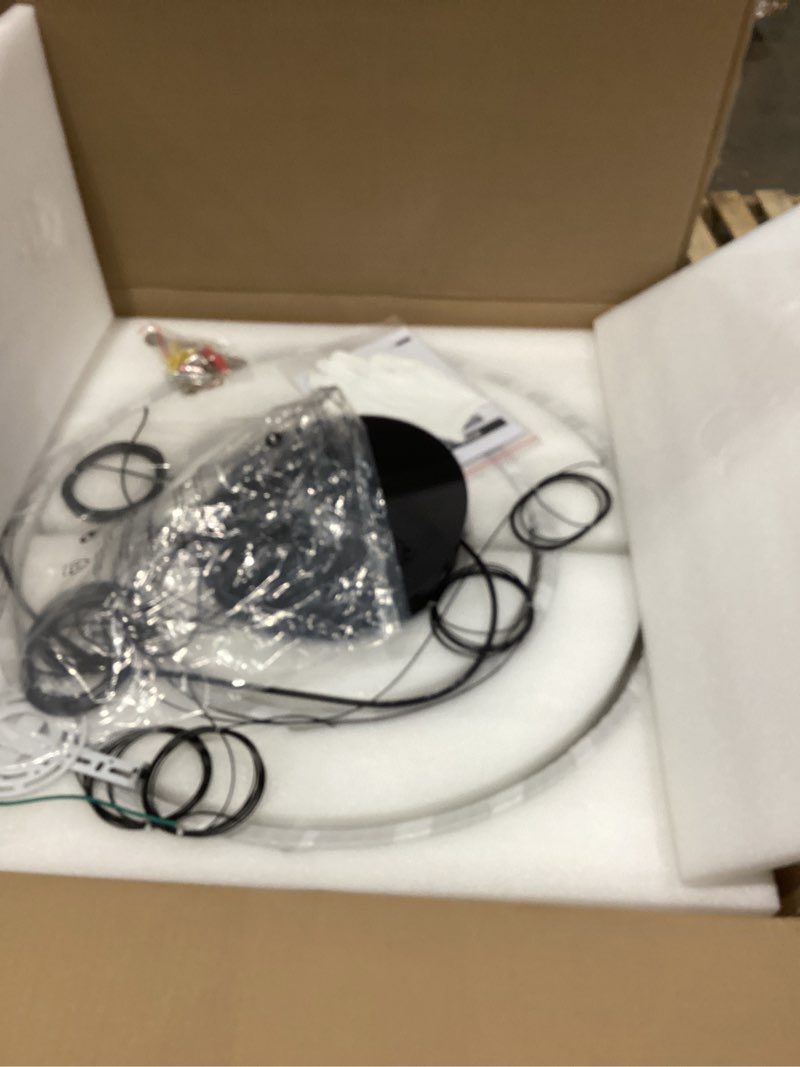 Condition photo showing Good Condition for d7.8'' modern ring chandelier for dining room led dimmable pendant lighting high ceiling chandelier for living room foyer bedroom entryway 3000k-6000k black 1044-black 1 rings-7.8''