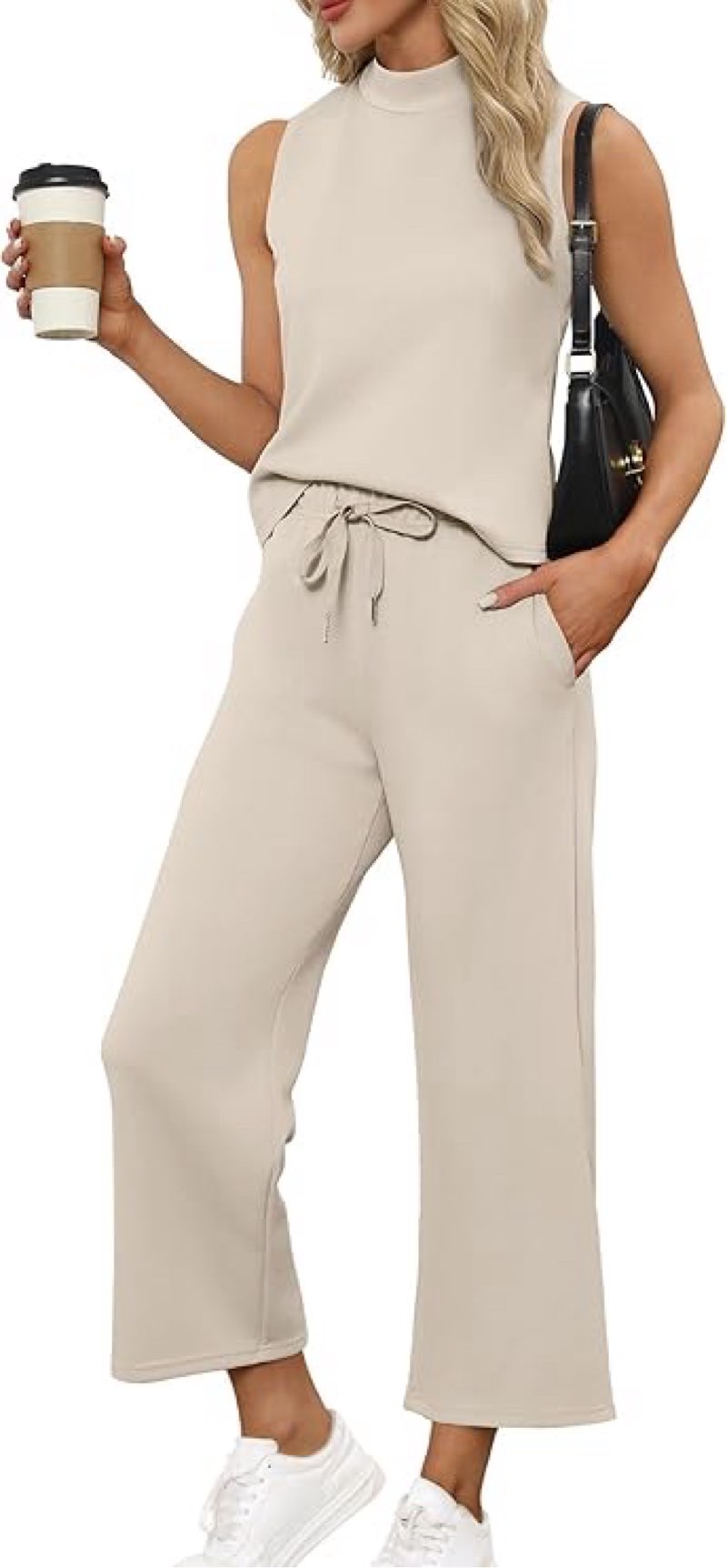 sampeel two piece sets for women summer outfits lounge sets mock neck tops wide leg crop pants vacation travel outfits