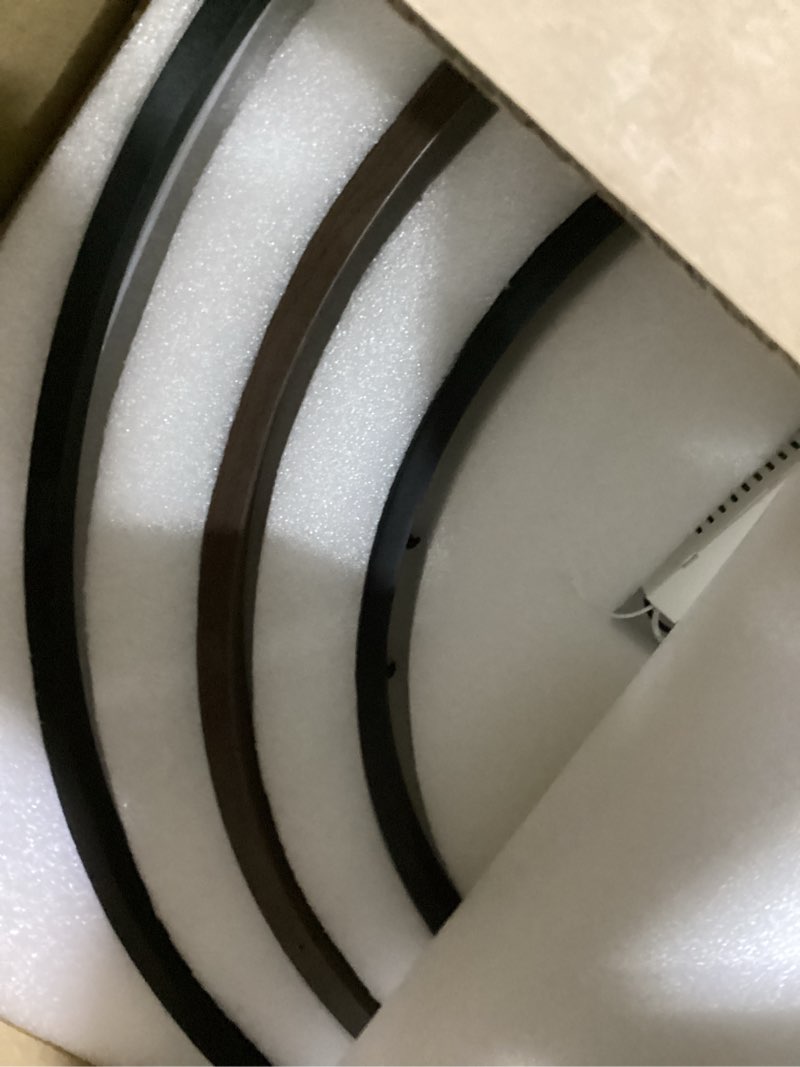 Condition photo showing Good Condition for 3 ring led chandelier black round chandelier light fixture dimmable farmhouse foyer chandeliers light wood-printed circular chandeliers for dining room entry bedroom office living room 24in walnut wood black round 24in
