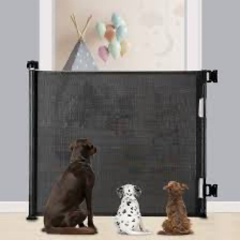 retractable baby gates, mesh dog gate for doorways, 33.6" tall, expands to 71" wide,pet safety essen