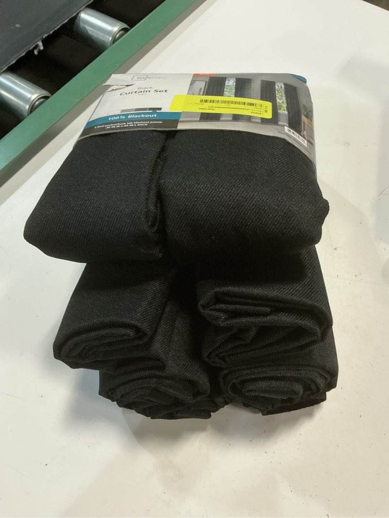 Condition photo showing Good Condition for mainstays black solid blackout rod pocket with back tabs curtain panels 4pc set  set of 4  30  w x 84  l