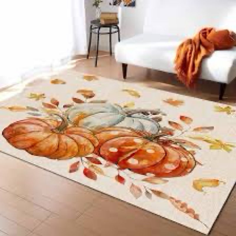 5x8 feet outdoor area rug non-slip carpet, thanksgiving fall maple leaf and pumpkin farmhouse countr