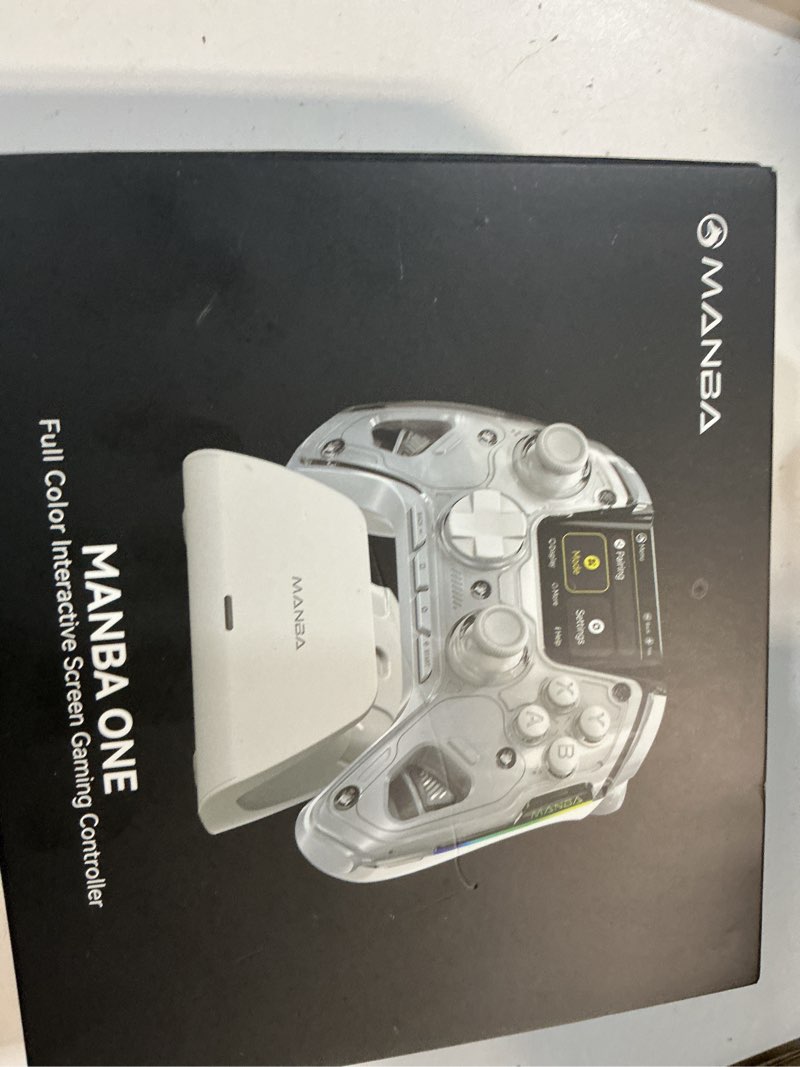 Condition photo showing New/Like New for ManbaOne Interactive Screen Wireless Gaming Controller for PC/Switch/Switch 2/iOS/Android,Hall Effect Stick & Trigger,RGB Lighting,Remappable Buttons,1800mAh with Charging Dock (White)