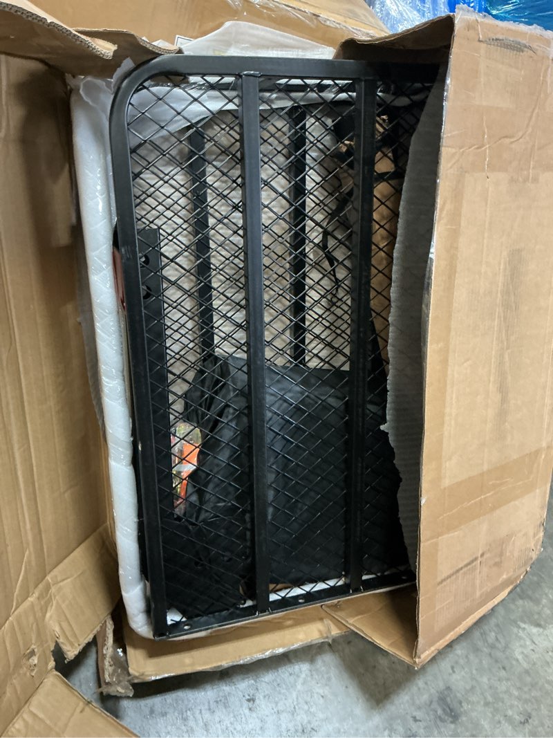 Condition photo showing Good Condition for vevor 60x24x6 folding hitch carrier - 500lb capacity cargo basket & waterproof bag, fits 2" hitch receiver for suv, truck, pickup with bag 60x24x6 in