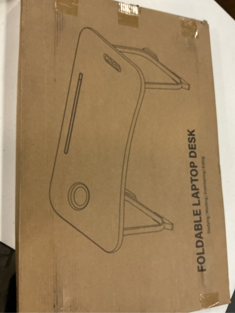 Condition photo showing New/Like New for zeaptac laptop bed desk, foldable lap desk, portable lap table, laptop stand with cup holder & tablet slot & lifting handle for working writing drawing & eating - dark black