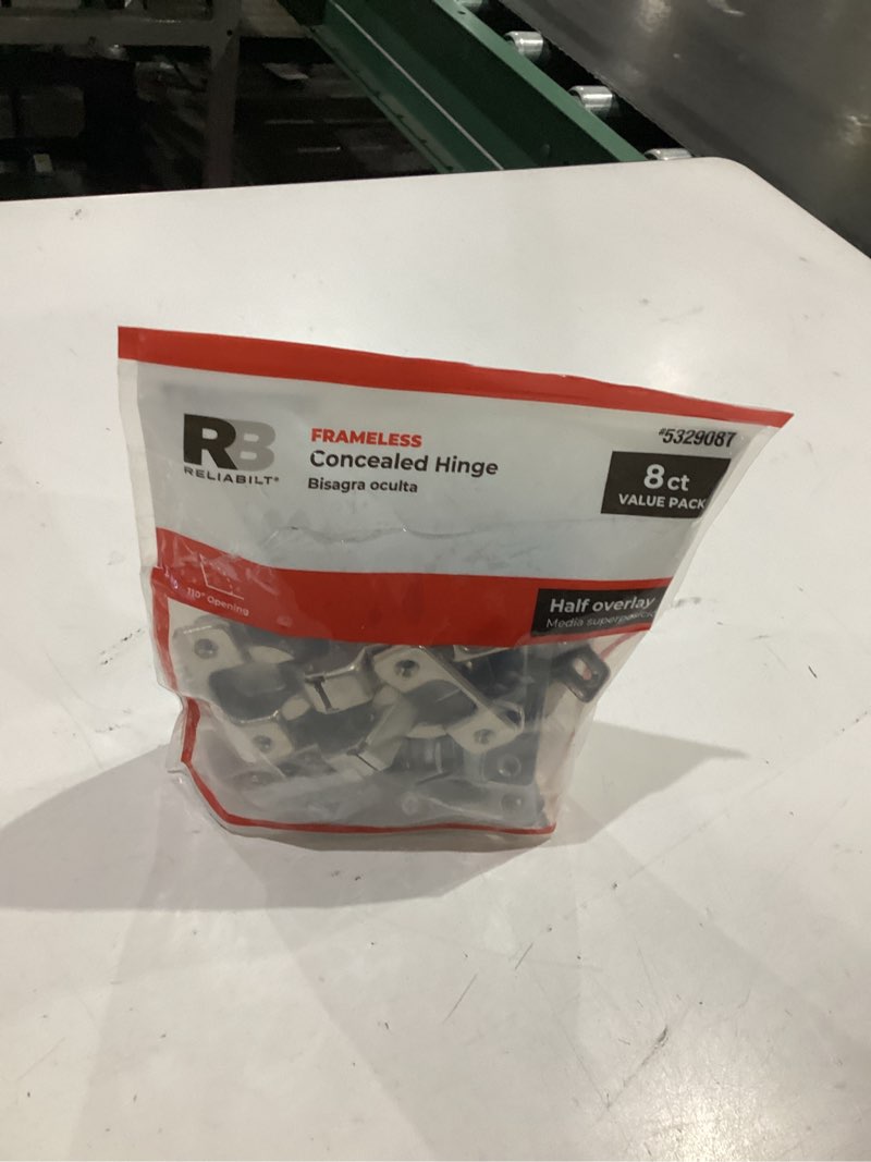 Condition photo showing Good Condition for reliabilt 110-degree half overlay concealed self-closing nickel plated cabinet hinge, 4 pairs (8-pieces)