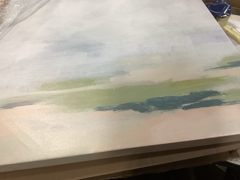 Condition photo showing New/Like New for stupell industries contemporary landscape abstract painting gallery wrapped canvas print wall art, design by june erica vess. 30x 30”