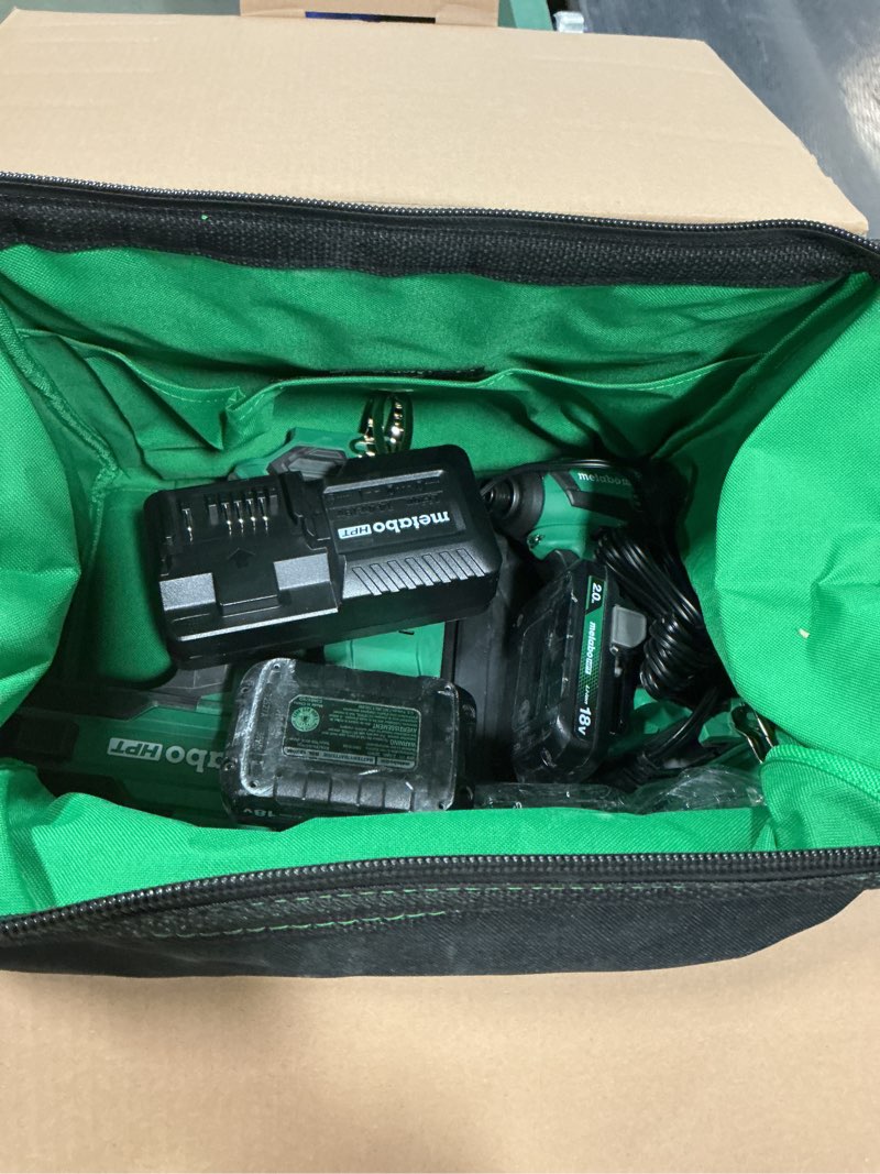 Condition photo showing As Is for Metabo HPT KC18DEXQDM 18V MultiVolt Lithium-Ion Brad Nailer and Impact Driver Combo Kit with 2 Batteries (2 Ah)