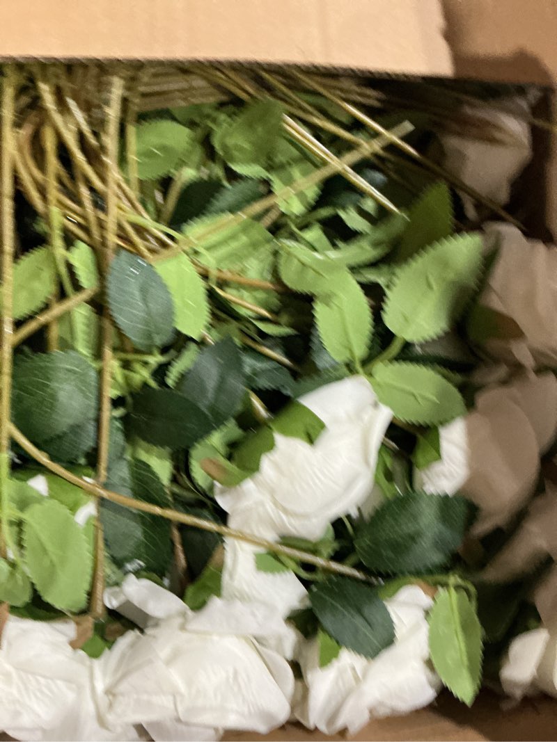 Condition photo showing Good Condition for rowfad 120 pcs artificial roses bulk velvet silk white roses white roses for wedding centerpieces bridal bouquet mohter's day home decor (120, white) white 120