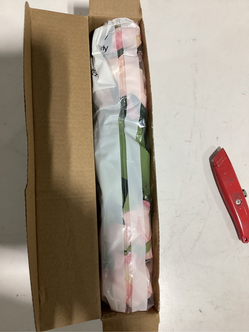 Condition photo showing As Is for 12pcs realistic fake light pink roses faux flowers with long stems, artificial silk rose flowers for valentines day home wedding decor bridal bouquet