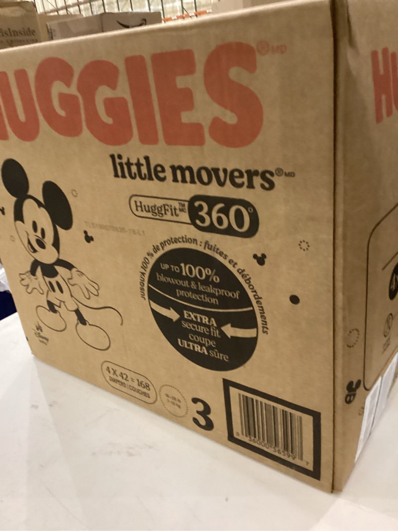 Condition photo showing New/Like New for Huggies Little Movers HuggFit 360 Pull On Diapers -Size 3 - 168ct