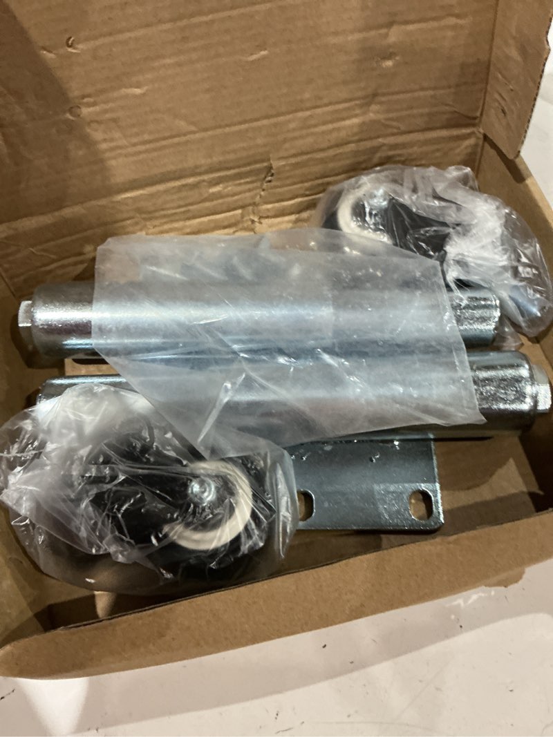 Condition photo showing As Is for 2" spring loaded gate caster, set of 2 tpu wheel heavy duty casters, load capacity 110 lbs
