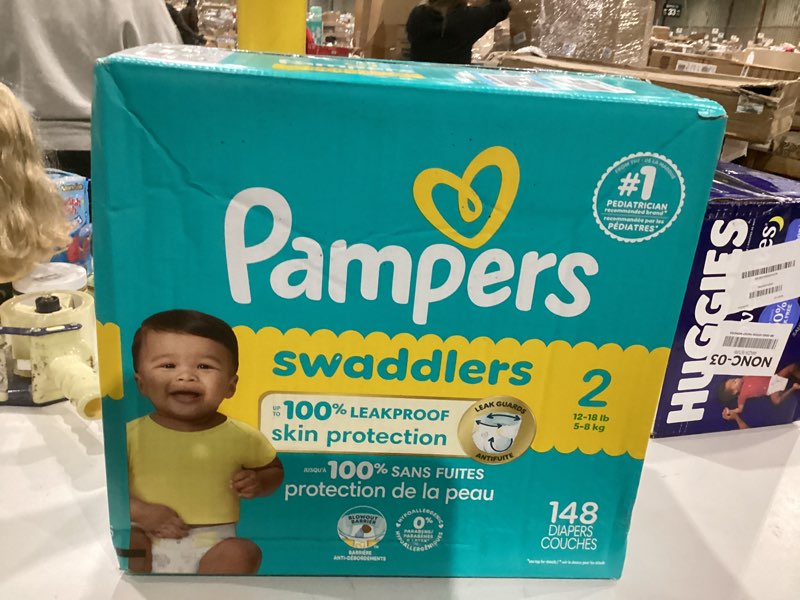 Condition photo showing New/Like New for Pampers Swaddlers Diapers, Size 2 (10-22 lbs), 148 Count, Absorbent, Keeps Baby Dry and Comfortable, Skin Safe Disposable Baby Diaper Size 2 148