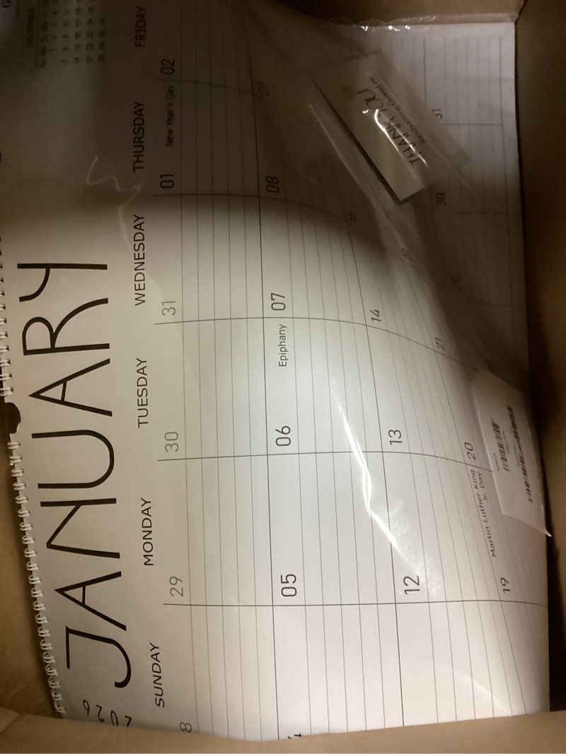 Condition photo showing As Is for Guasslee Large Wall Calendar 2026, 12 Monthly Calendar from 2026 January-December 2026 Jumbo 22"x17" Hanging Desk/Wall Planner with Spiral Bound for School Home Office Organizing Jan 12month 22"x17"