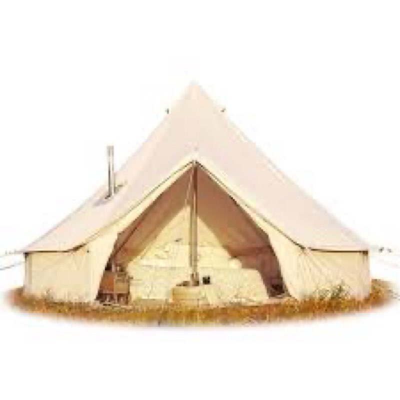Cotton Canvas Bell Tent, Waterproof Large Tents with Sturdy Center & Door Pole and Space for 4/6/8 P