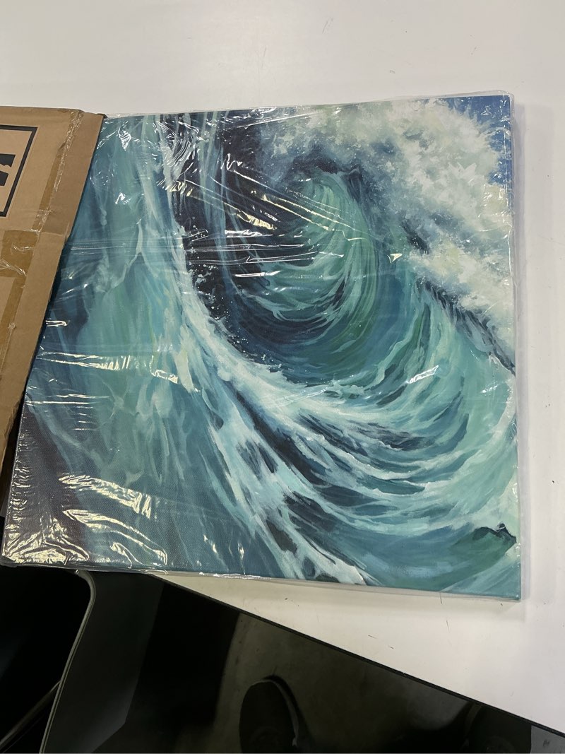 Condition photo showing New/Like New for arttitue Ocean Wave Canvas Wall Art: Sea Water Picture Painting Print Decor Seascape Artwork Decoration for Bathroom Living Room 16x16 Inch Ocean Wave 16"L x 16"W