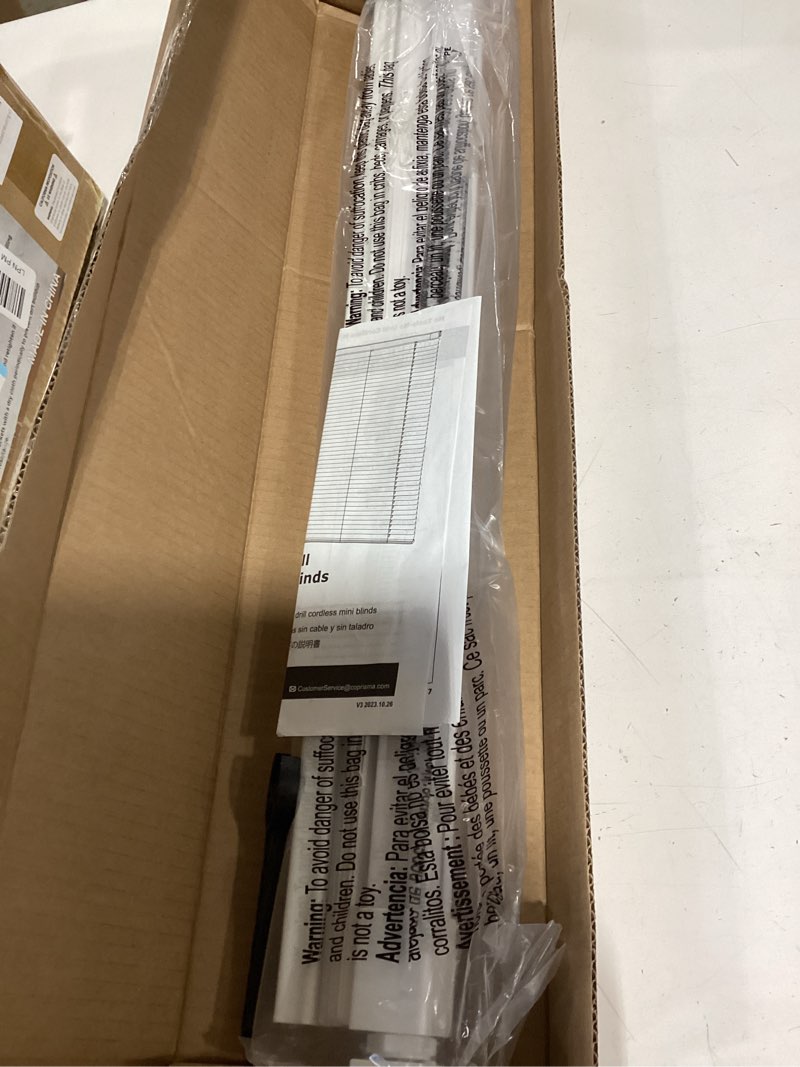 Condition photo showing Good Condition for lazblinds no tools no drill 1" vinyl mini blinds, cordless blinds for windows, light filtering horizontal window blinds & shades, 23" w x 36" h, white cordless-white 23" w x 36" h