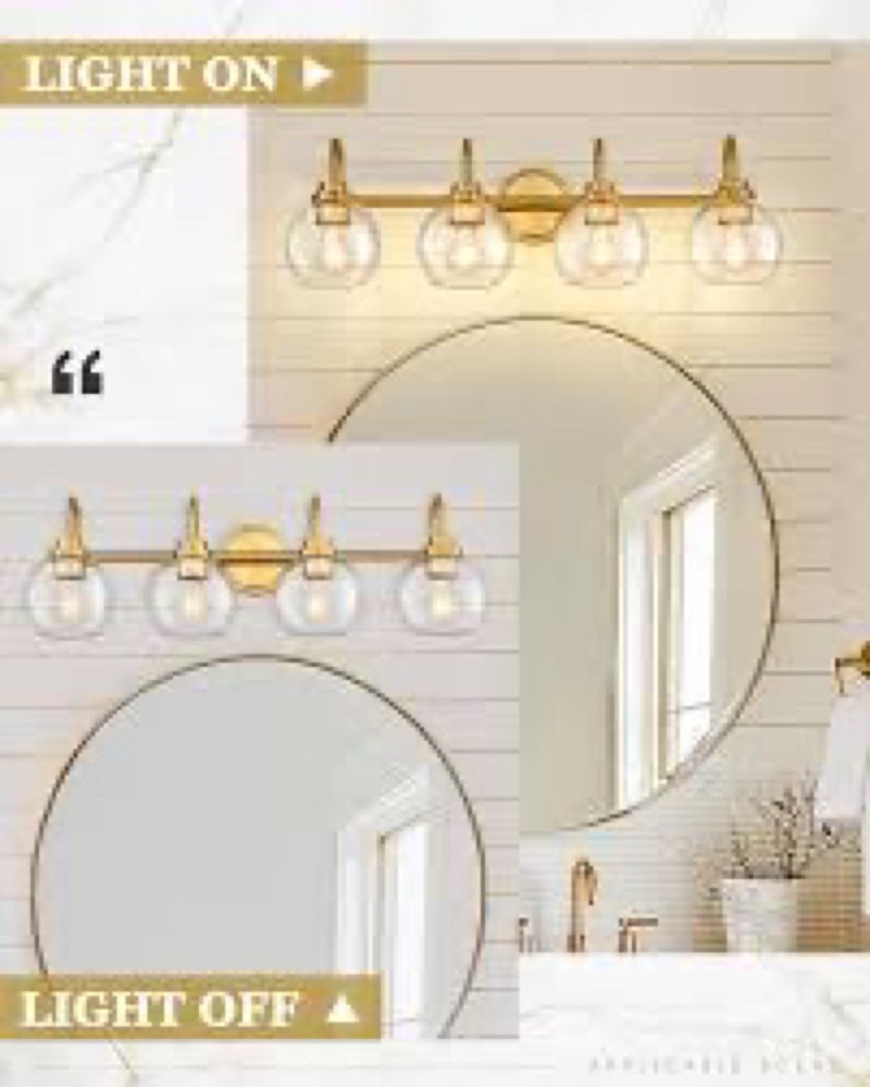 4-light bathroom vanity light fixture with a gold or brass finish